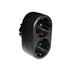 AD Adapter Schuko Male in 2 Schuko Females Sockets Black Power strips without cable Onetrade